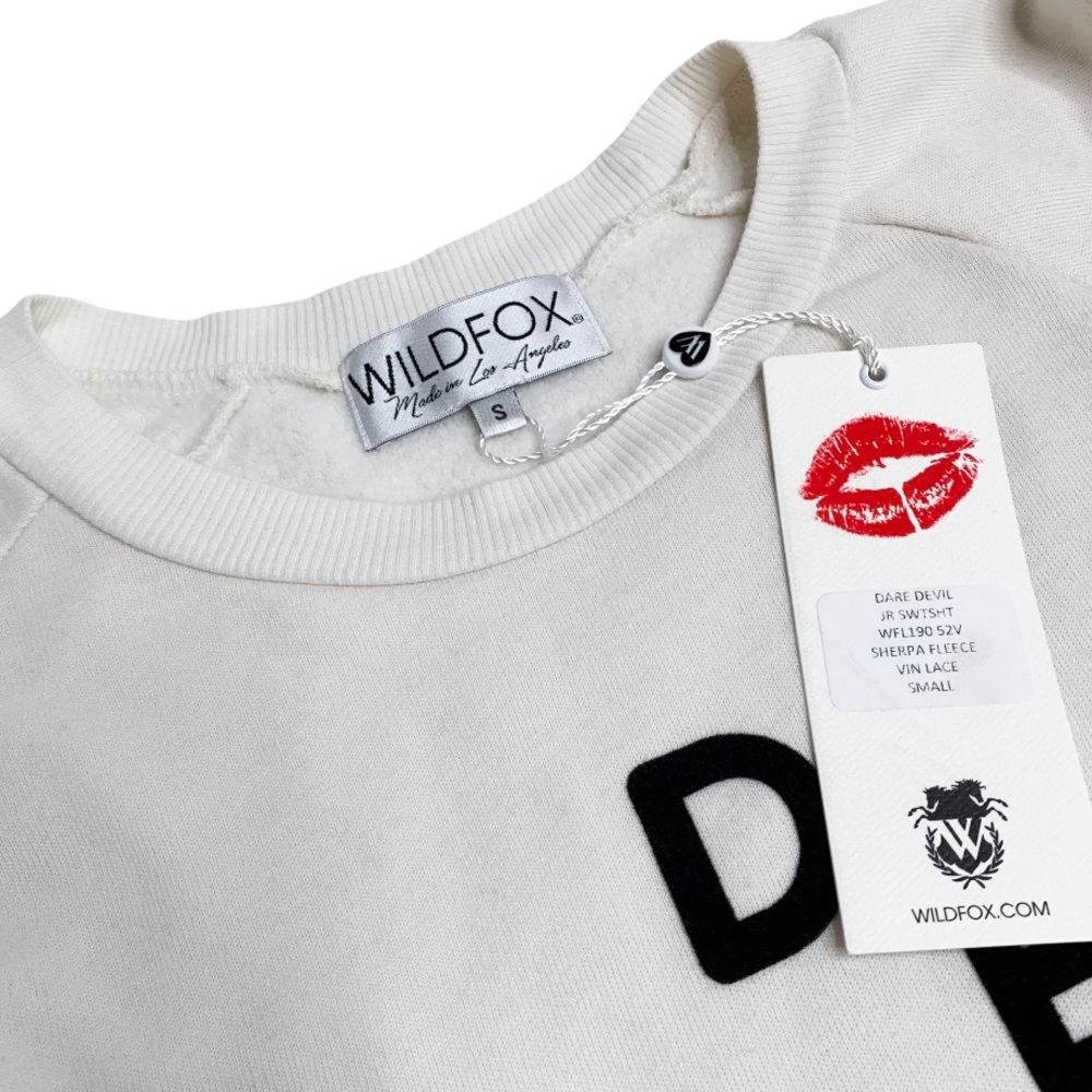 Wildfox Dare Devil Sherpa Sweatshirt Cream | Size Small - Picture 4 of 6
